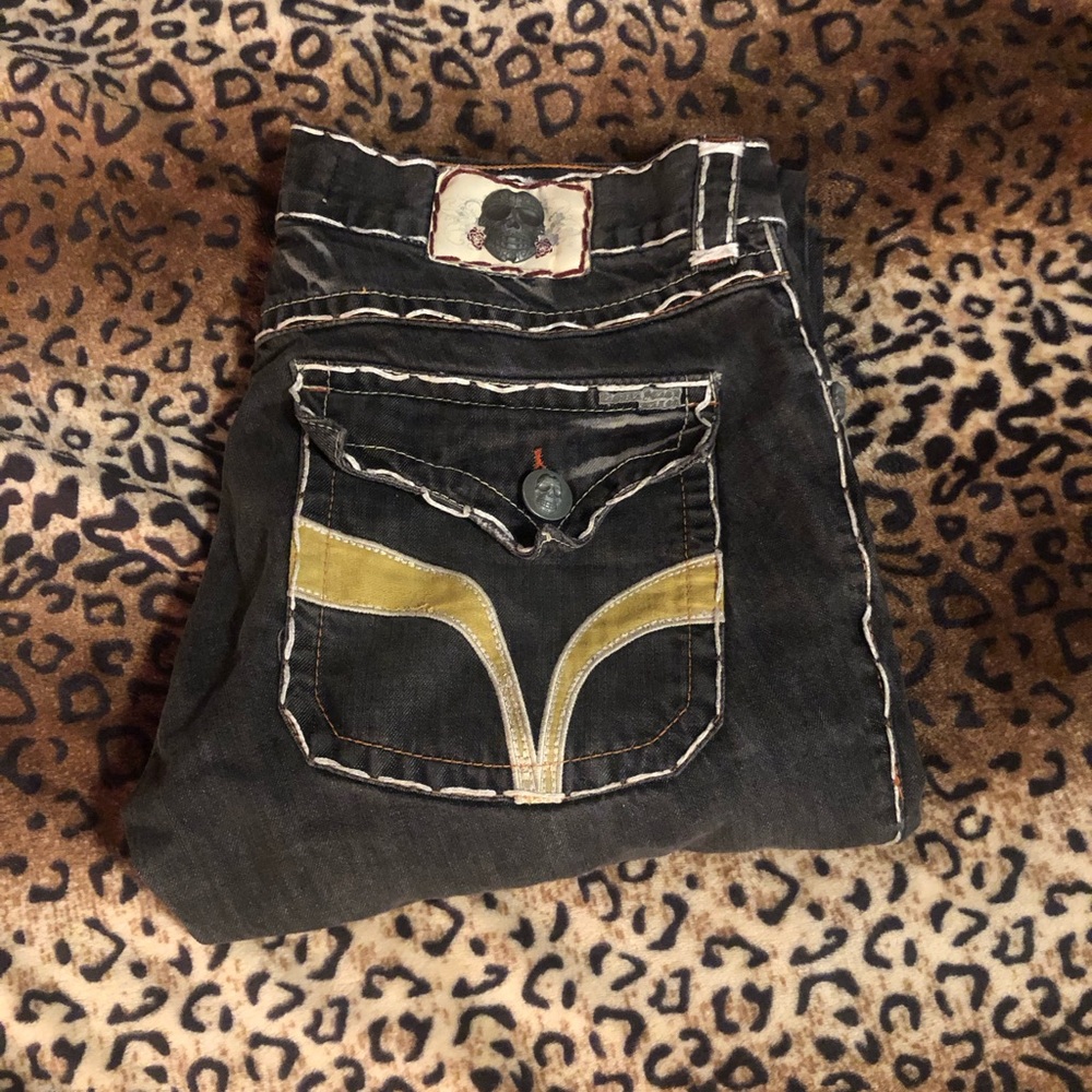 VINTAGE MENS LAGUNA BEACH WIDE STRAIGHT JEANS 36x32 GRAYWASH DENIM 💀